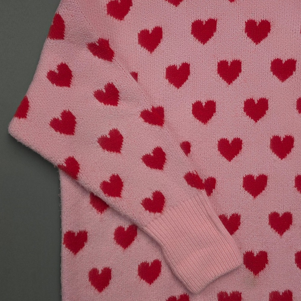 CeCe Sweater Women's Heart Print Crewneck Knit Pink Large - Picture 5 of 8